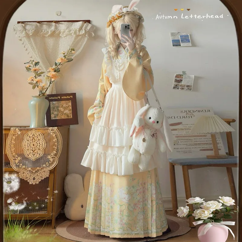 Chinese Traditional Hanfu Lolita Dress Women Horse-face Skirt  Suit Ming Dynasty Clothing Cosplay Costume Carnival Party Outfit view 5