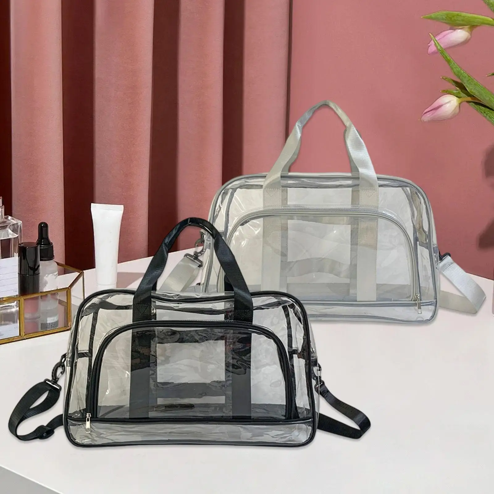 

Clear Toiletry Bag for Women Men Waterproof Organizer PVC Transparent Makeup Bag Tote Bag for Airport Travel Gym Events Airline