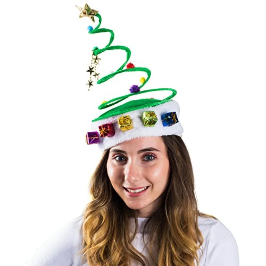 قبعات حفلات مضحكة قبعة سانتا مع تصميم ترتر أحمر للاحتفالات في العطلات، نمط قبعة شجرة عيد الميلاد مثالي للمناسبات الاحتفالية
