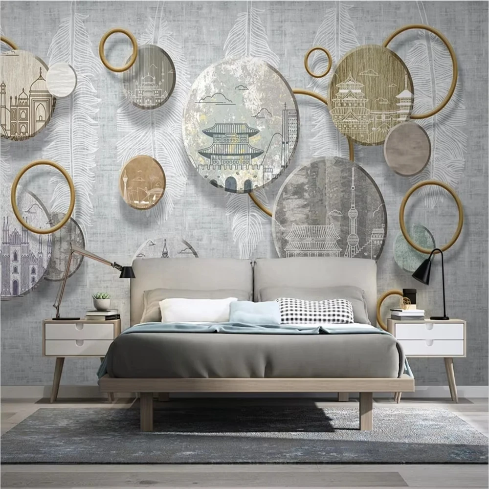 custom Modern urban city wallpapers for living room building abstract golden nordic background wall stickers mural Wall stickers