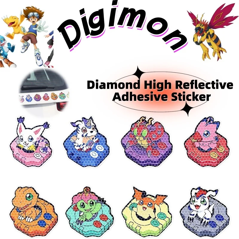 Digimon Anime Cartoon Kreative Reflektierende Aufkleber für Elektroroller, Dekorative Motorrad Kratzfeste Wasserdichte Aufkleber