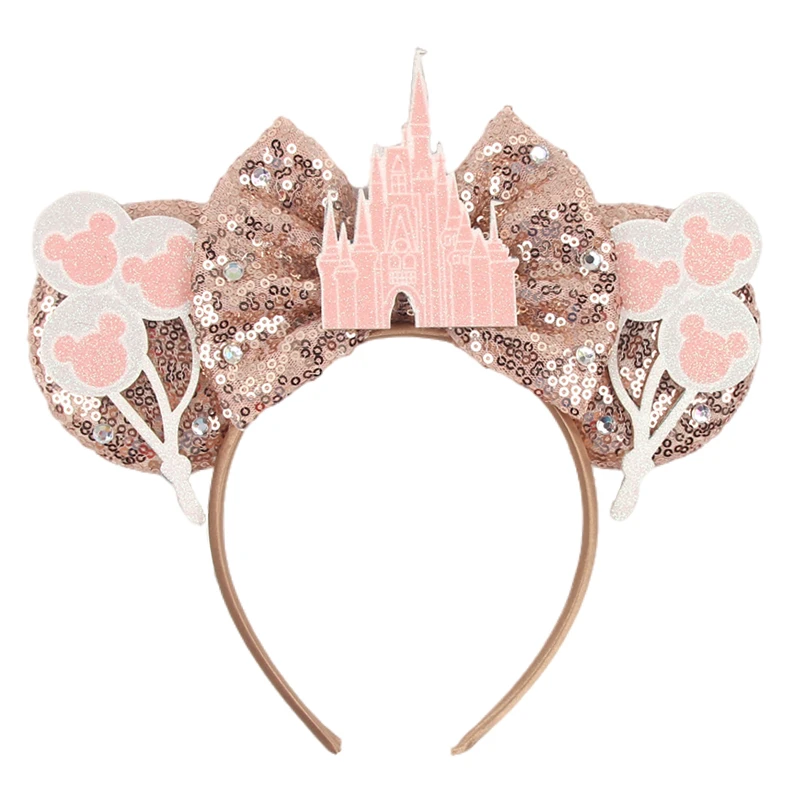 2024 Disney Castle Fireworks Mouse Ears Headband Sequins Bow Hairband For Girls Children Featival Party DIY Headwear Accessories