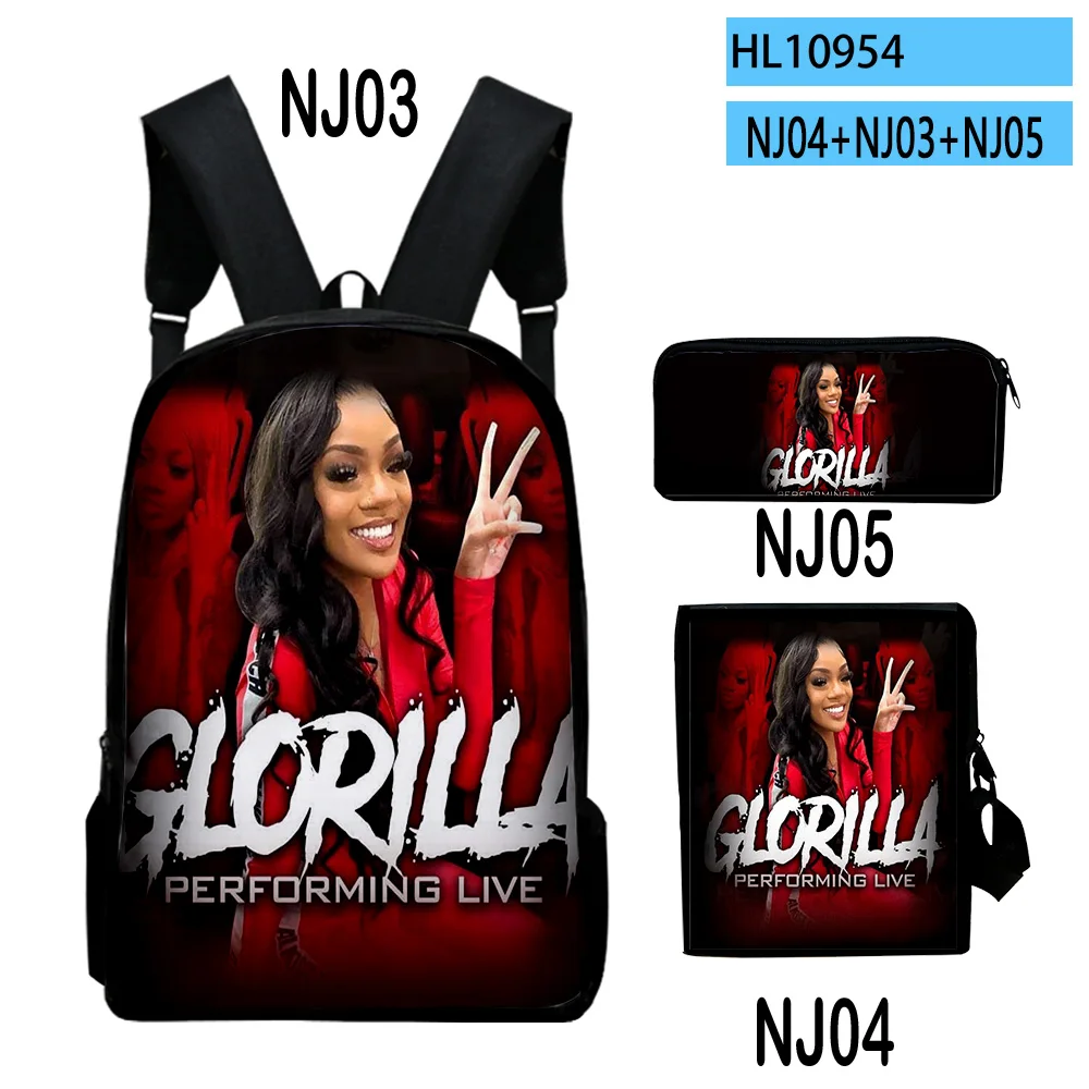 Trendy Popular GloRilla Rapper 3D Print 3pcs/Set pupil School Bags Laptop Daypack Backpack Inclined shoulder bag Pencil Case