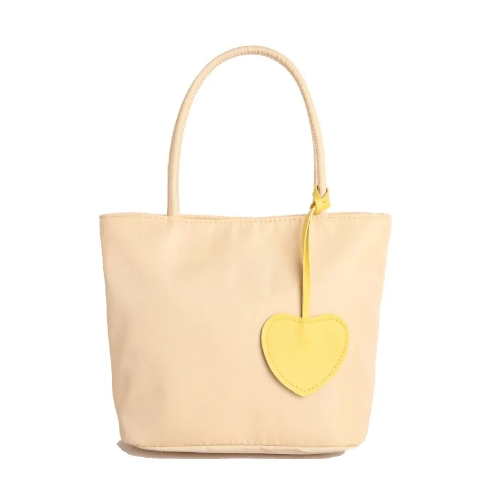 Korean Style Nylon Tote Bag With Heart Pendant Solid Color Underarm Bag All-match Bucket Bag Oxford Cloth Shoulder Bag Girls