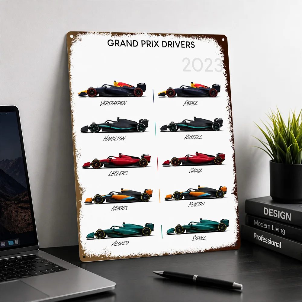International Grand Prix Drivers 2023 Race Cars Aluminum Poster Customized Metal Tin Sign Paddock Style Wall Art For An Office