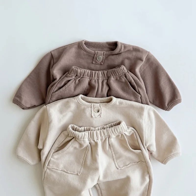 Boys and Girls' Ins Korean Version Spring Clothing New Two-piece Set Fashion Western-style Woolen Hoodie Children's Casual Set