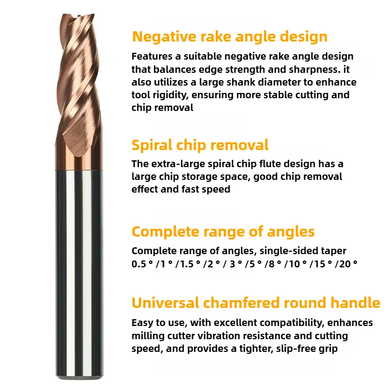 KT CNC Carbide Taper End Mill Angular CNC Machning Cutter Metal Router Bit 0.5 1 1.5 2 3 8 10 15 Degree 1-6 8 12 16 Shank HRC55