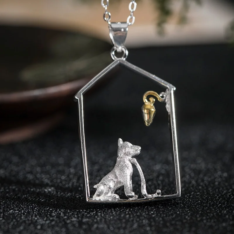 

S925 Silver Loyal Dog Pendant Fashion Guardian Necklace Clavicle Chain Jewelry for Men and Women A142