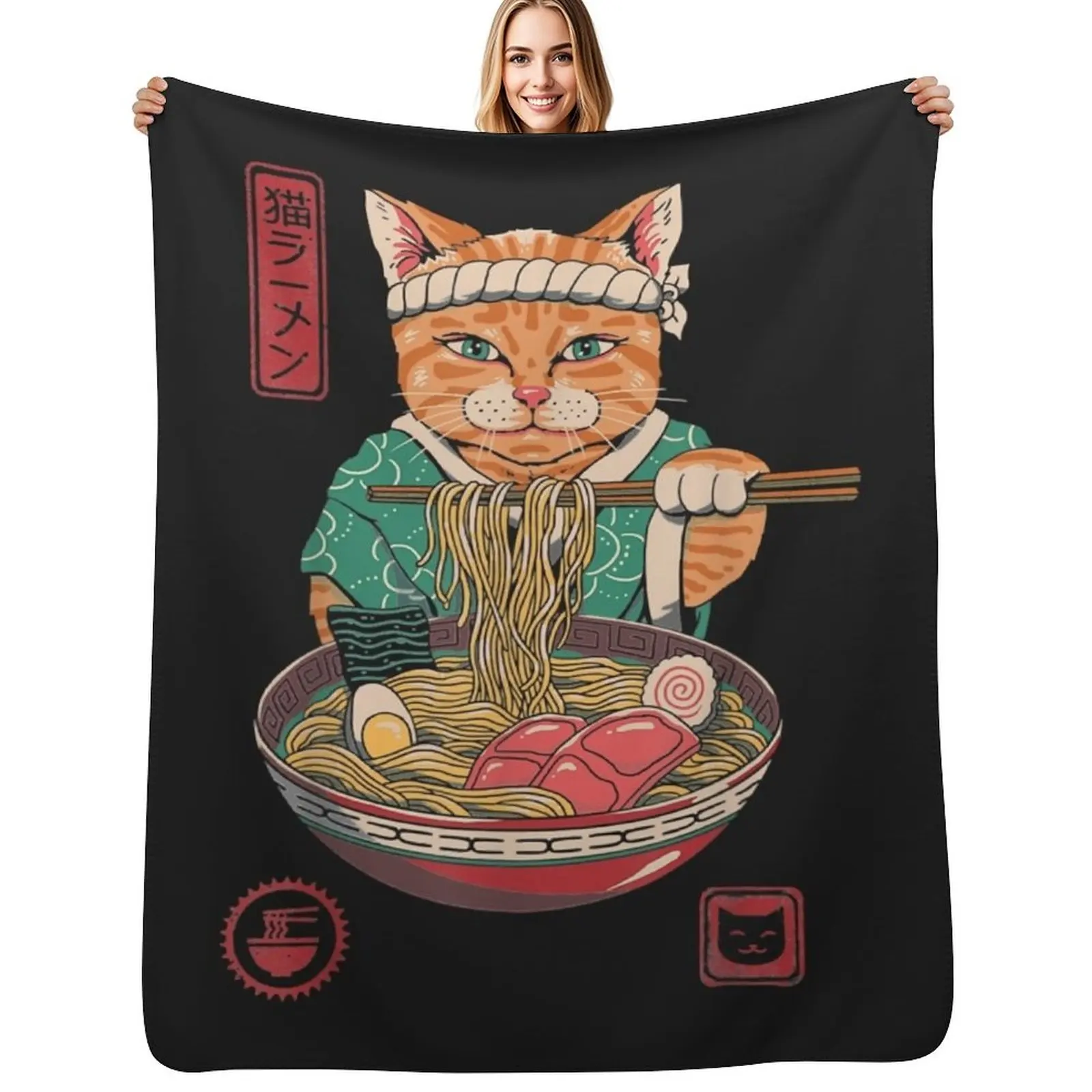 

Neko Ramen Cat Kawaii Anime Noddle Japanese Food Throw Blanket Heavy Decoratives Moving Summer Beddings Blankets