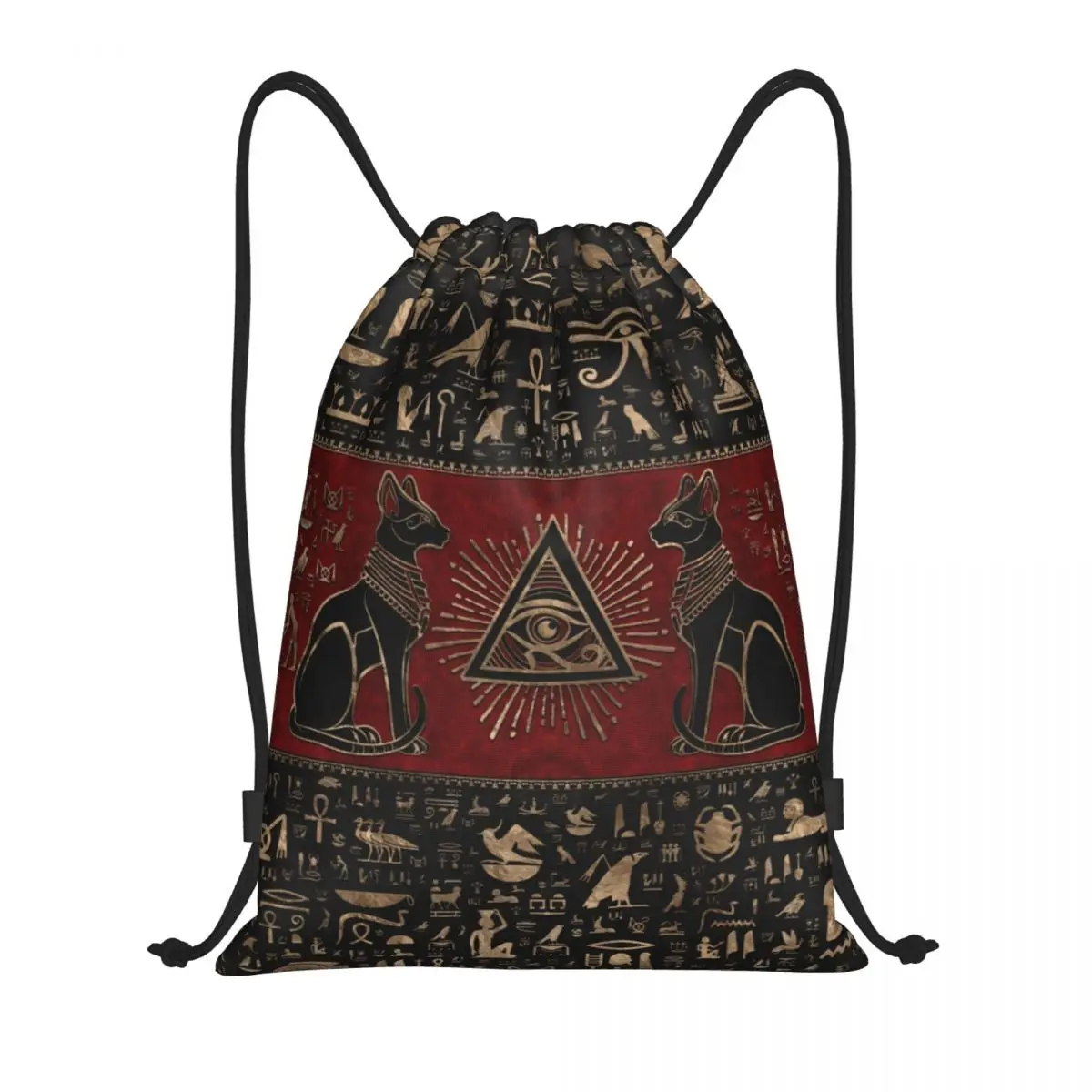 

Custom Hieroglyphs Egyptian Cats Bastet Drawstring Bag Women Men Portable Gym Sports Sackpack Shopping Storage Backpacks