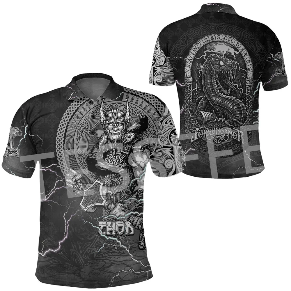 Custom Name Warriors Norse Mythology Odin Fenrir Tattoo Retro 3DPrint Summer Polo Jersey Shirts Harajuku Casual Short Sleeves X3