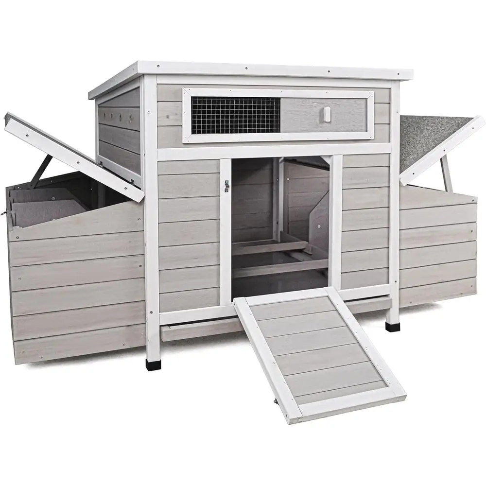 Grande Pollaio da Esterno con 6 Cassette per la Deposizione, Recinto per Polli Resistente alle Intemperie, Vassoio Rimovibile per Facile Pulizia