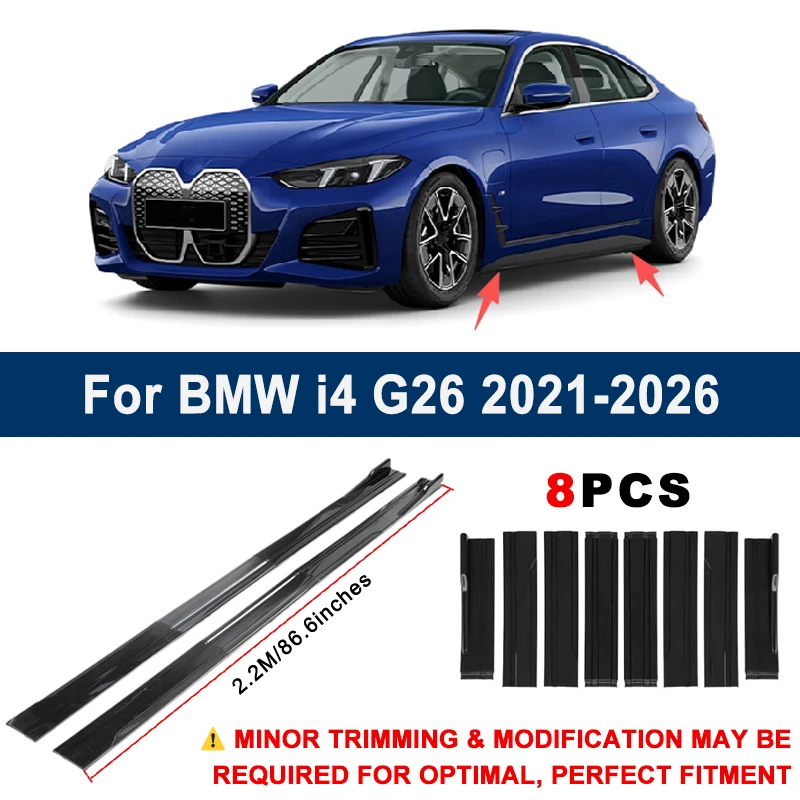Aerodynamic 2.2m Sectional Side Skirt Extension Lips Racing Side Spoiler For BMW I4 G26 2021-2026 2022 2023 Sport Upgrade Kit
