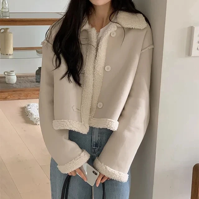 

Ladies' ort Outerwear eepskin Jaet Autumn Winter Lamb Fur Coat Sli Ele Faionable Women's Clothing