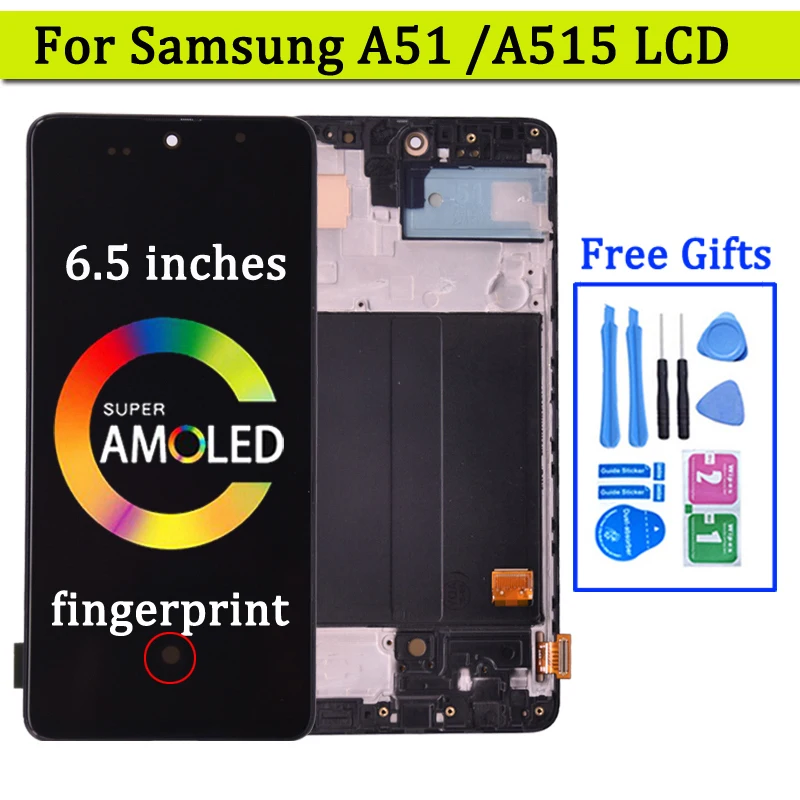 Super AMOLED For Samsung  A51 LCD A515 A515F A515F/DS A515FD LCD Display Touch Screen with Frame Digitizer Assembly