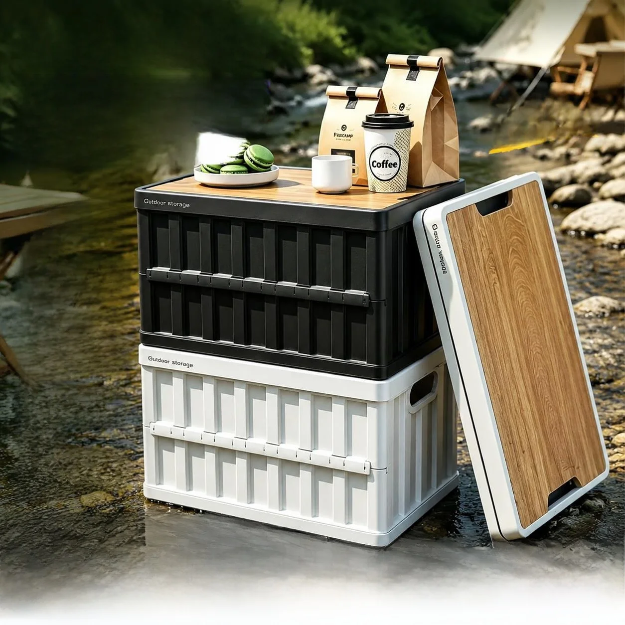 

Outdoor Large Capacity Storage Box Integrated Table Multi-Functional Camping Storage Box Heavy Duty Texture Surface Treatment