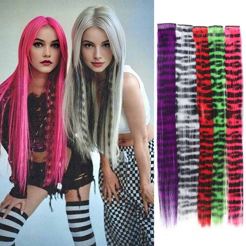 XNaira Traceless Colored leopard print Hair Synthetic Extensions Multi-colors Party Highlights Clip in Synthetic Hair Extension