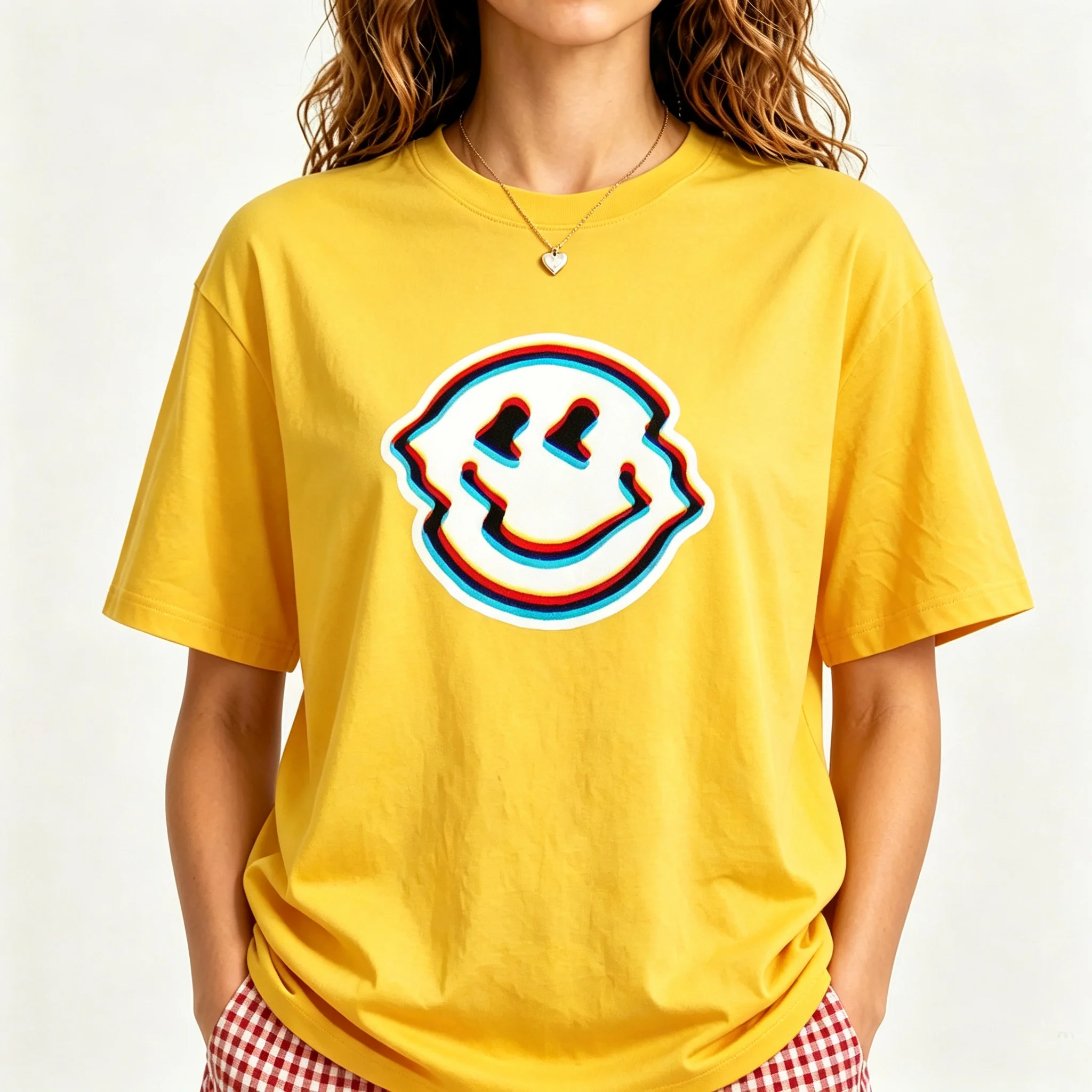 Women Glitch Smiley Face Graphic T‑Shirt O‑Neck Short Sleeve Loose Tee Aesthetic Streetwear Casual Daily Summer Tops