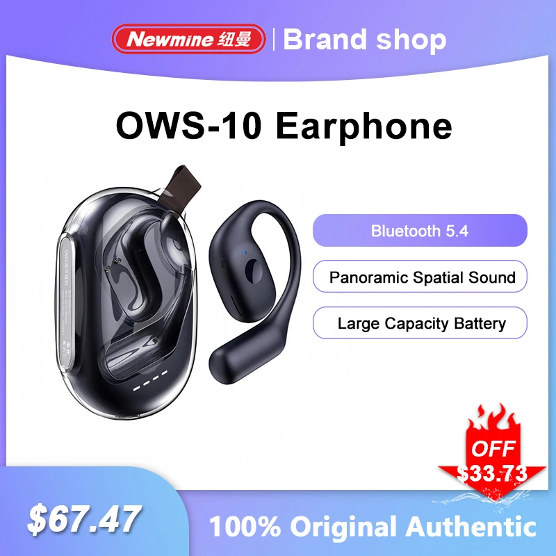 

Newmine OWS-10 Earphone Bluetooth V5.4 OWS Open Wireless Headphones HiFi Stereo Noise Reduction Headset 9 Hours Playback