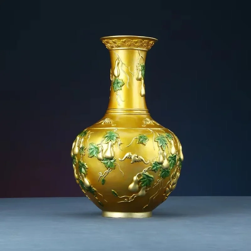 Colored copper gourd vase, modern home office decoration, new Chinese housewarming handicrafts opening gift