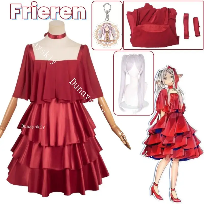 

Костюм для косплея Frieren, одежда, парик, униформа, кулон для косплея Frieren: Beyond Journey's End, женское красное платье на Хэллоуин