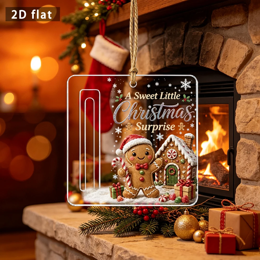 Christmas Acrylic Cash Holder Plaque, 2D Flat Gingerbread Man Hanging Ornament for Xmas Tree Holiday Gift Decor