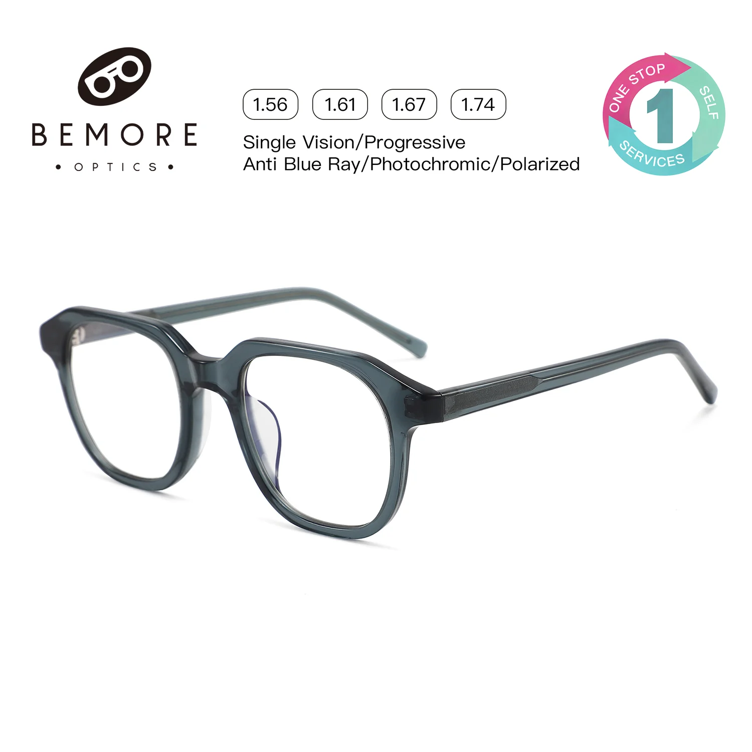 BEMORE Man Square Anti-Blue Light Graduated Myopia Degree Optical Reading Computer Eyewear Be Customizable Prescription