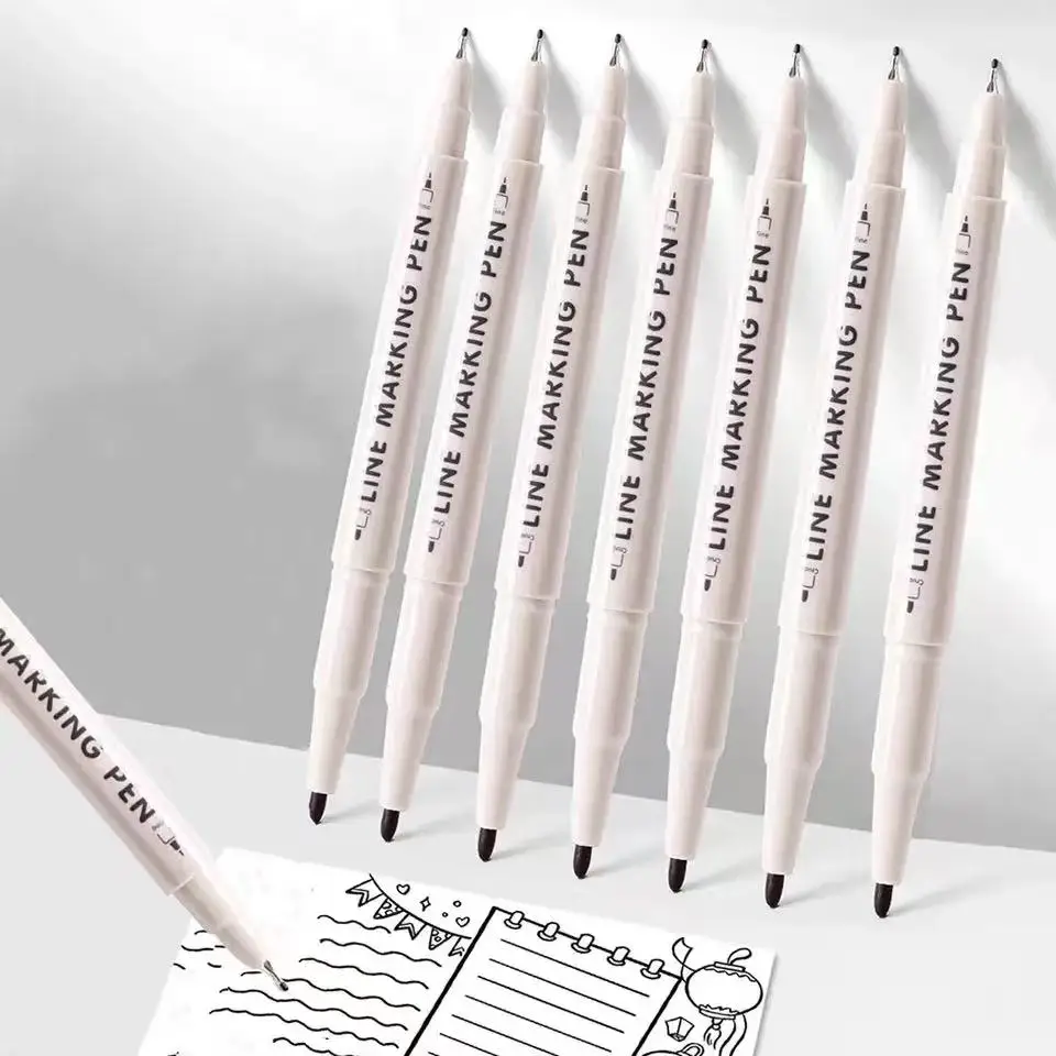 Dual Tip Outline Markers, Art Drawing Pens, Fine & Broad Point, 6 Pack, Waterproof Ink Sketch Marker for Sketching, Hand Paintin