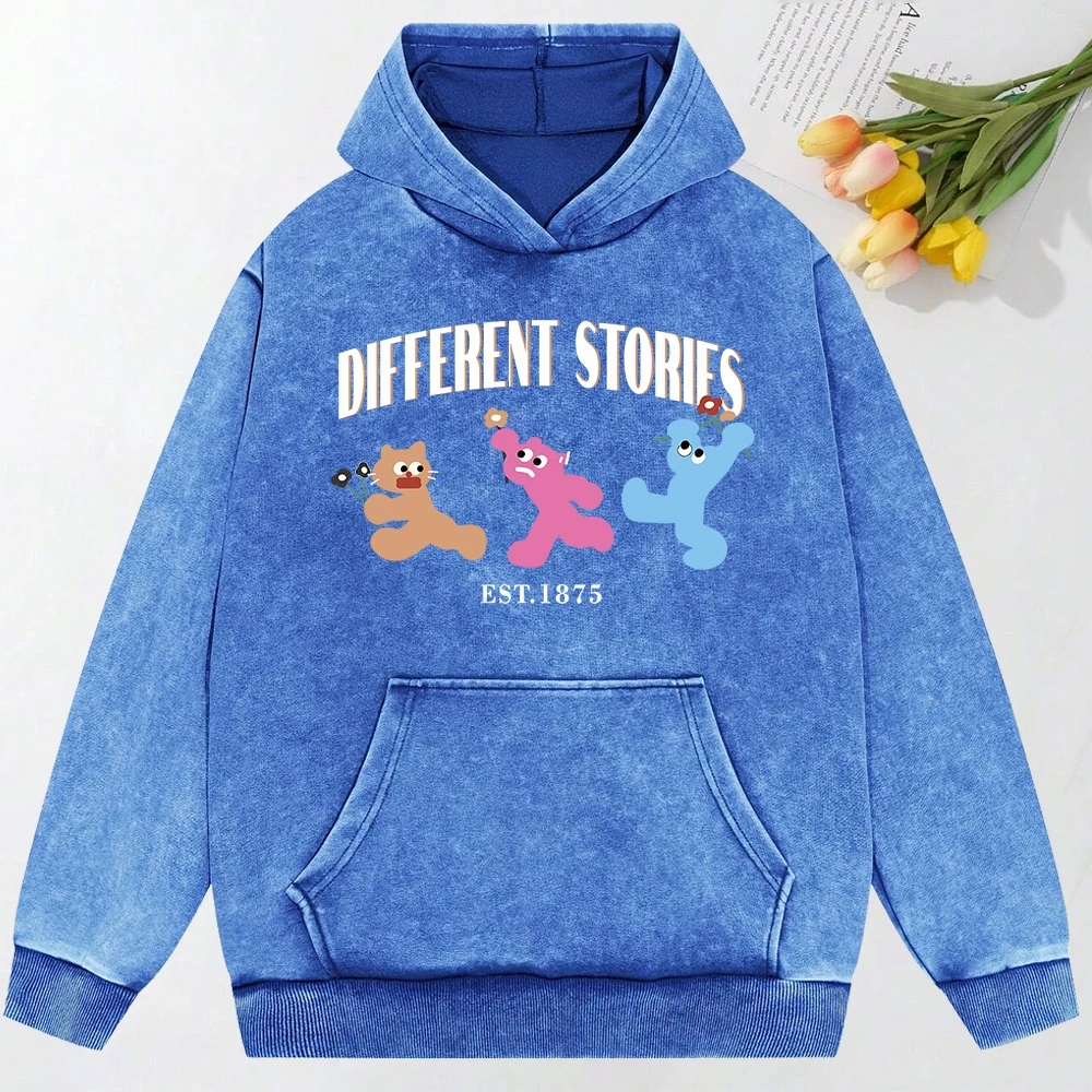 Different Stories Of Three Cats Print Snow Wash Hoodie Female Hip Hop Casual Streetwear Fashion Cotton Hoody Autumn Soft Top