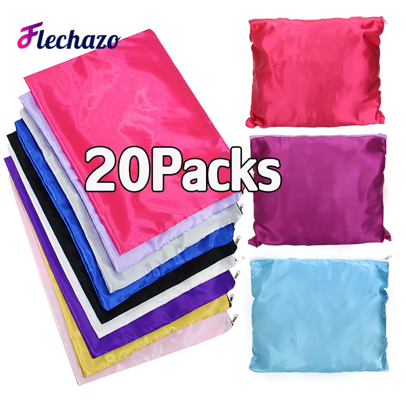 Sacos macios da peruca do cetim para empacotar o cabelo, pacote do cabelo da seda, sacos do armazenamento das extensões do cabelo, 25x35 sacos de viagem, atacado, 20pcs