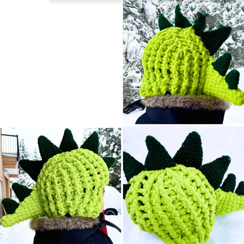 

Cute children Caps Cartoon Dinosaur Kids Boy knitting Cap Children handmade Adjustable Sun Protection Hat Autumn winter