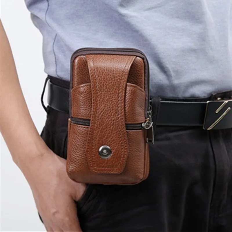 1pc Fashion Men\'s PU Leather Fanny Pack, Multifunctional Fanny Pack, Large Capacity Fanny Pack, Brown Shoulder Bag