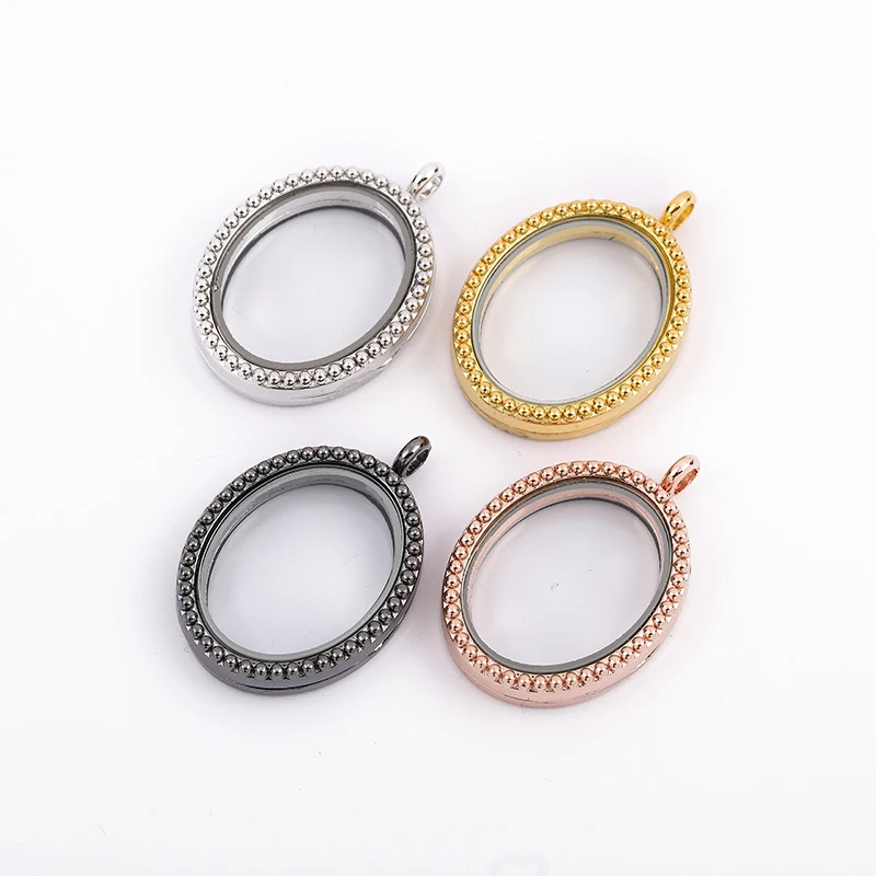 

10pcs/lot 4 Color Oval Floating Locket With Rhinestone Magnetic Glass Photo Memory Locket