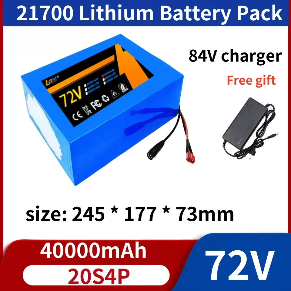 Brand-new 72V 20S4P 3000W High Power BatteryPack+BMS 20S4P 40Ah 21700 Lithium Battery Pack Free 84V charger 72V battery