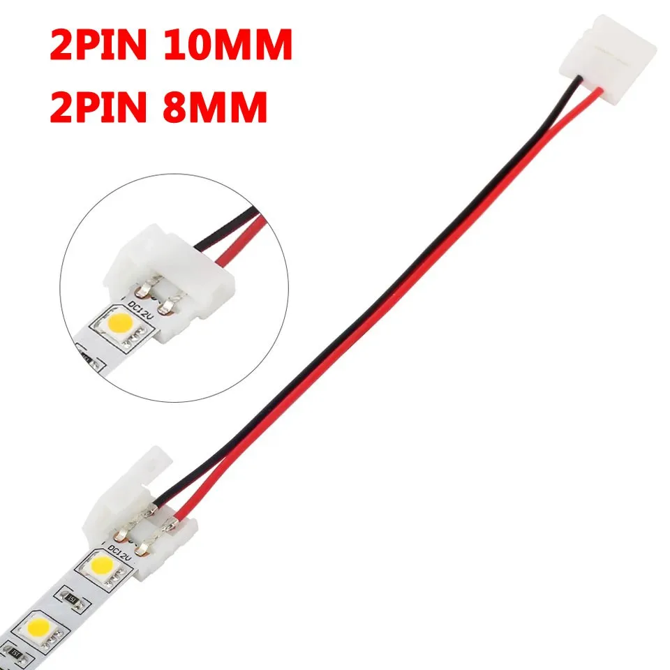 5-10 Stuks 8Mm 10Mm 2pin Led Strip Connector Verlengkabel Geen Behoefte Lassen 14Cm Draad Voor Smd2835 5050 Enkele Kleur Led Strip Tape