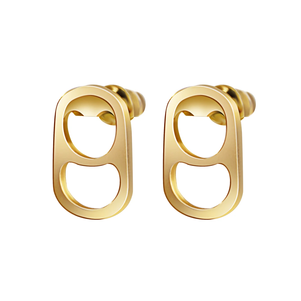 Stainless Steel Minimalist Golden Hollow Simple Drink Bottle Can Lid Cap Earring Favorite Souvenir Jewelry
