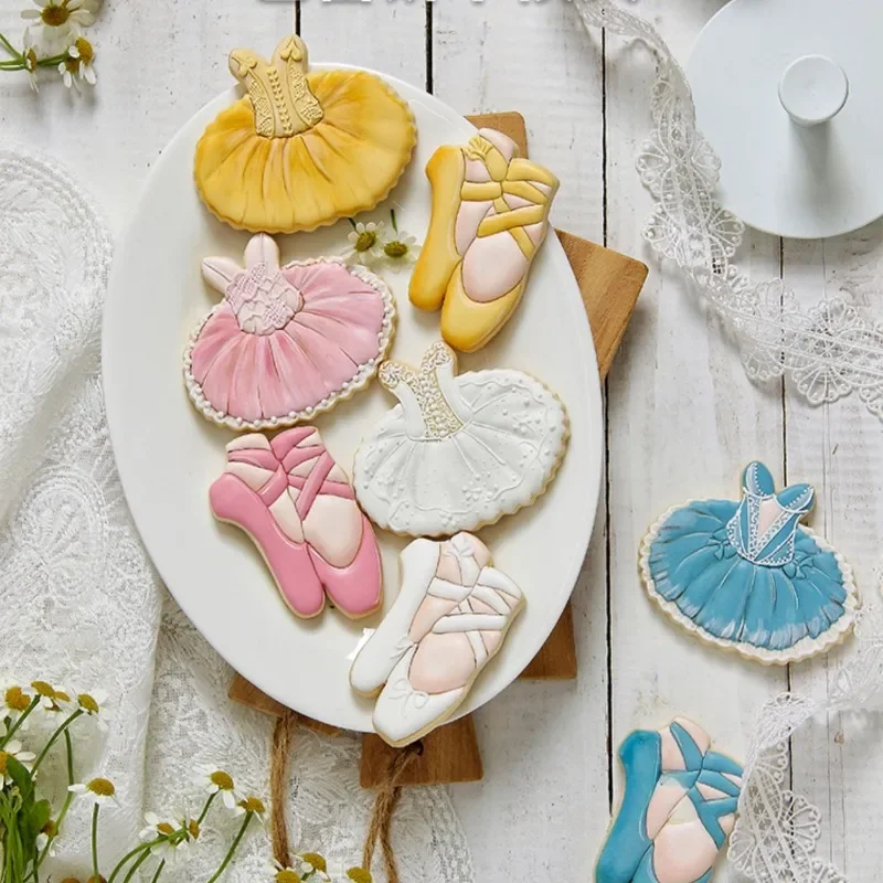 Ballet Girls Cookie Cutters and Stamps Lace Dance Shoes Skirts Fondant Biscuit Embossing Cake Decorating Baking Accessories Tool