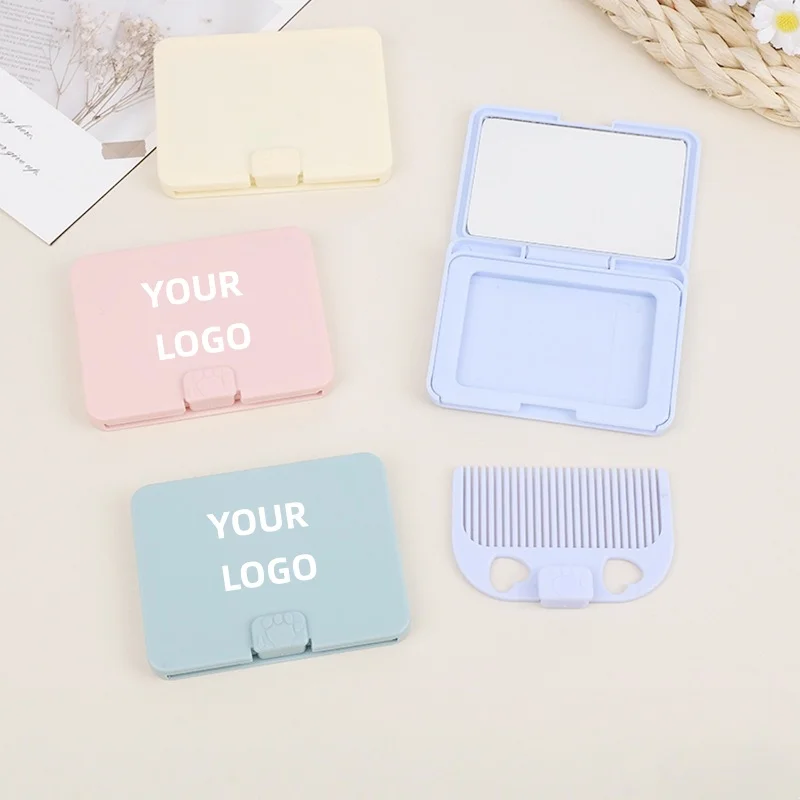 【Logo Custom】50Pcs Customized Pink/Blue/Purple Nordic Style Comb Square Makeup Small Mirror Small Batch Customization Factory