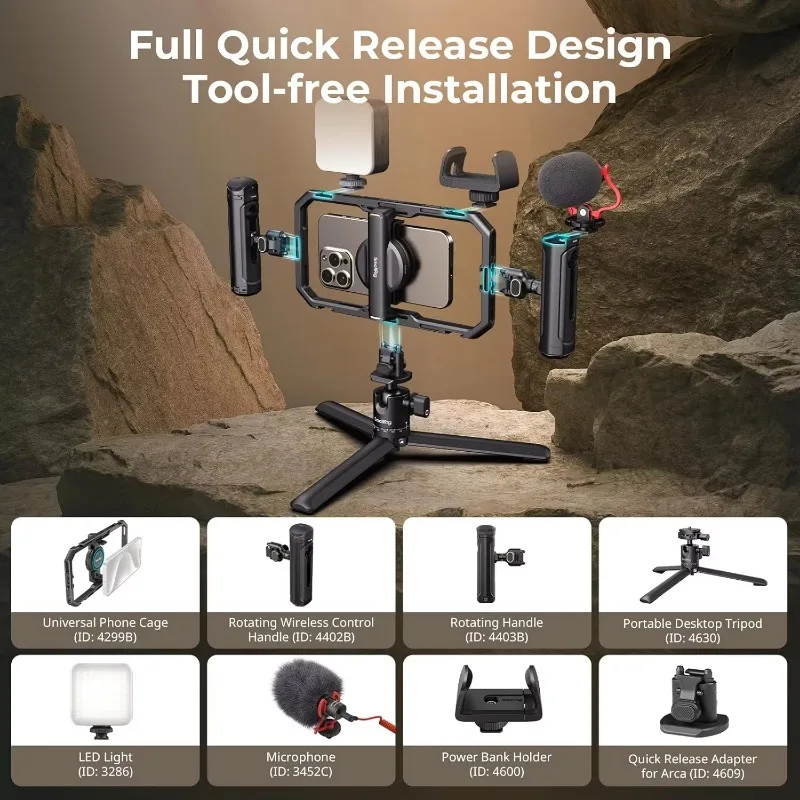 Universal Multi‑Function Quick Release Kit for SmallRig Pro Phone Gimbal LED Light QR Tripod Dual‑Handle Power Bank Accessories