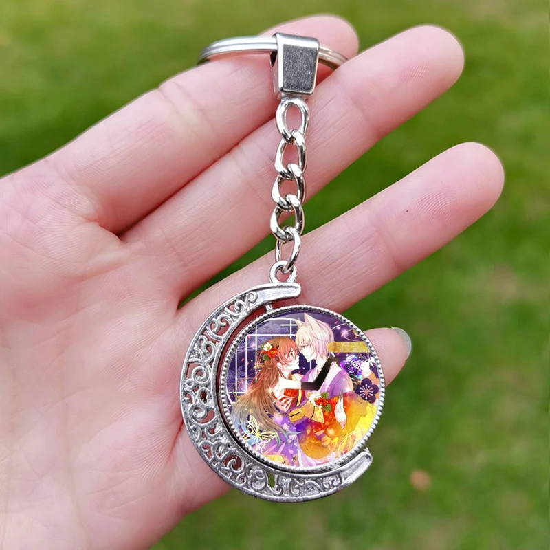 Kamisama Kiss Poster Keychain for Men Women Couple Love Figure Momozono Nanami Glass Rotated Moon Pendant Keyring Anime Gift