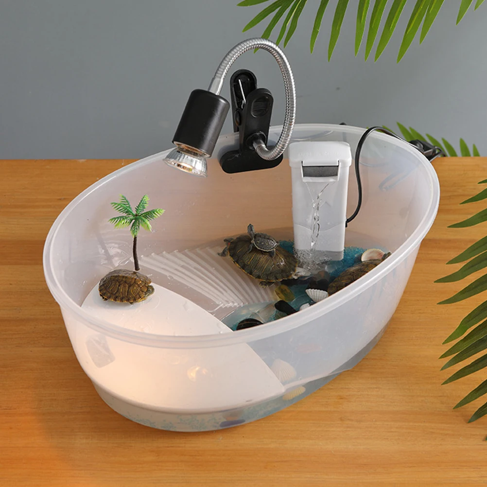 

1pc Reptile Pet Habitat Box Plastic Turtle Tank With Basking Platform Swimming Area Ventilation Deep Design Tortoise Perching