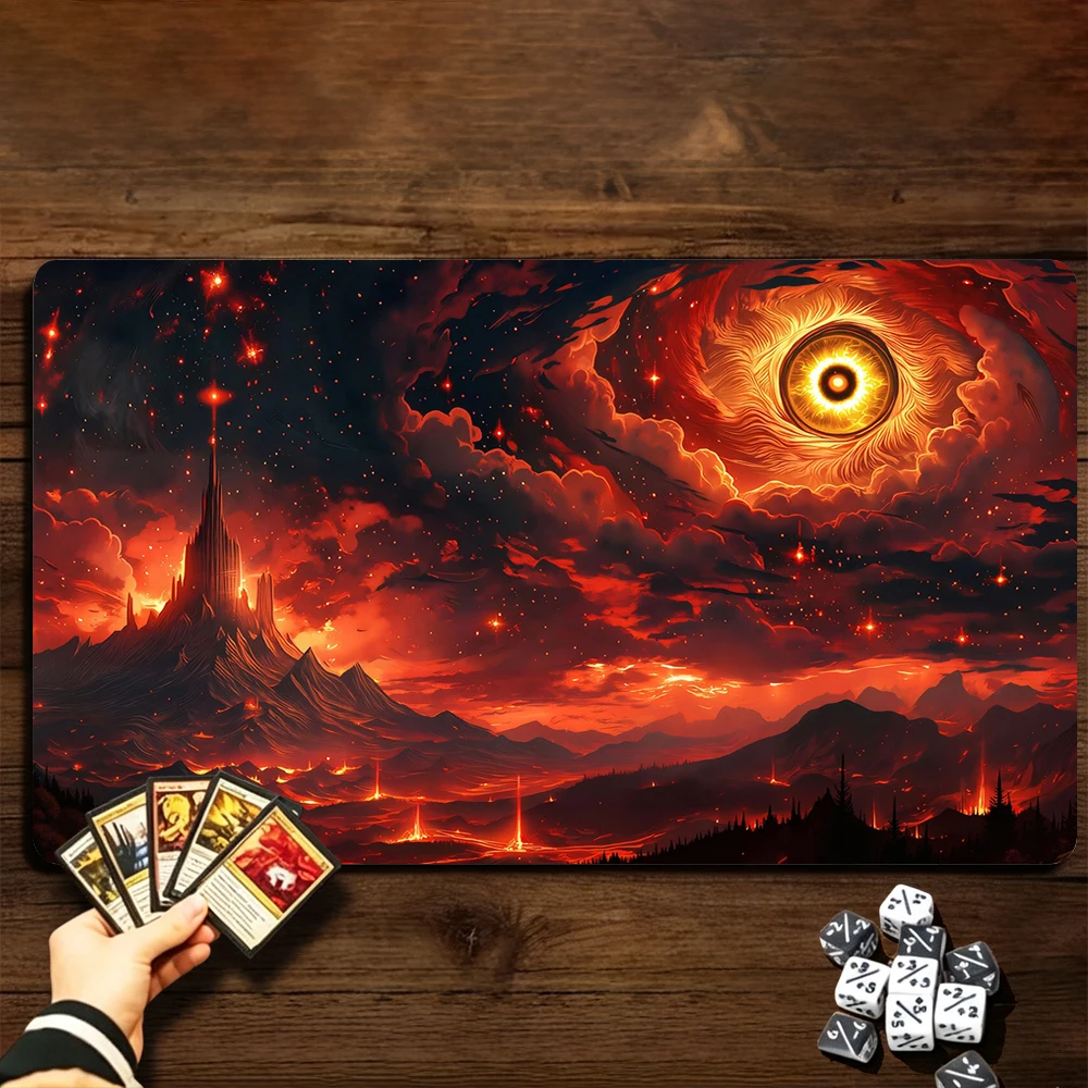 Red Evil Eye and Magic Tower TCG Playmat Magic Playmat Gathering Gaming Mat with Stitched Edge Anti-slip base Trading Card Game
