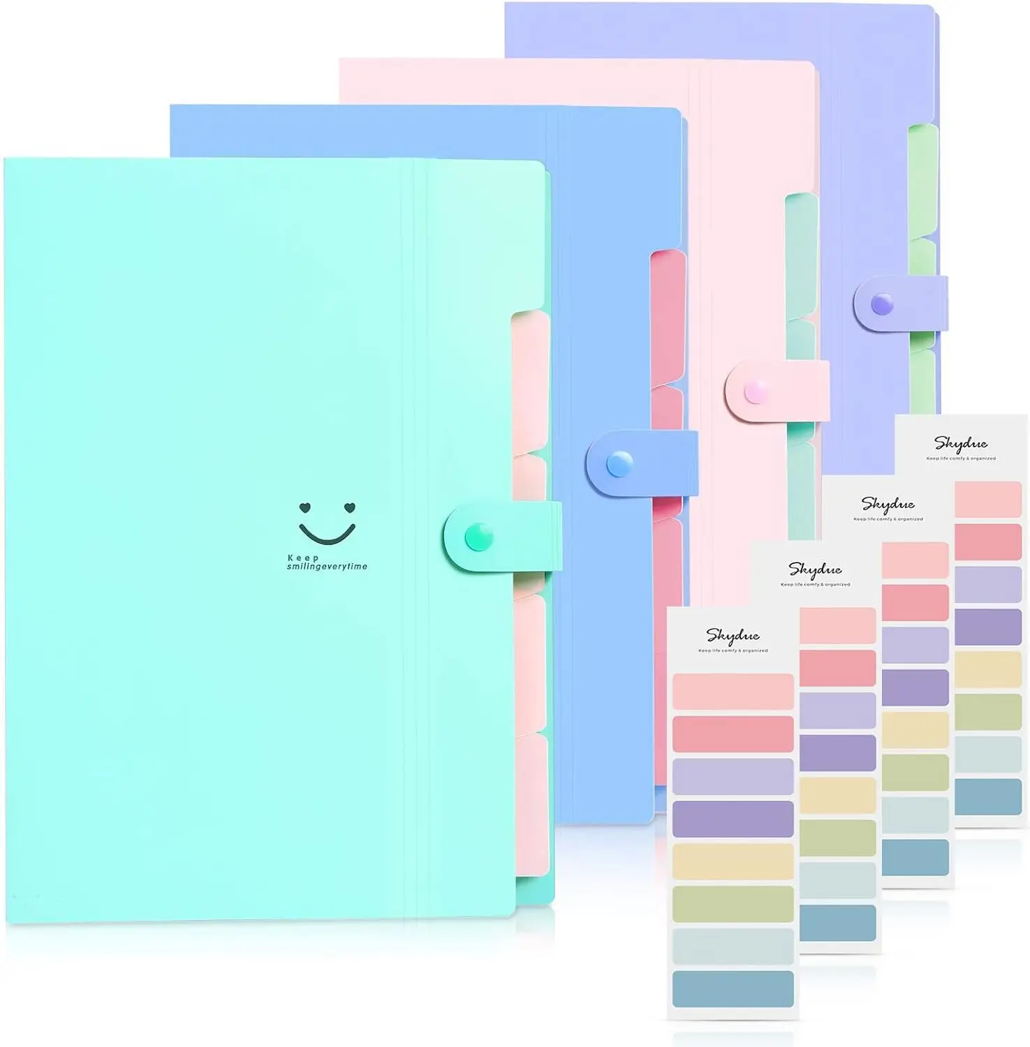 

5-Pocket Expanding File Folders with 32 Labels, Accordion Organizer for Documents, Letter/A4 Size, Pack of 4