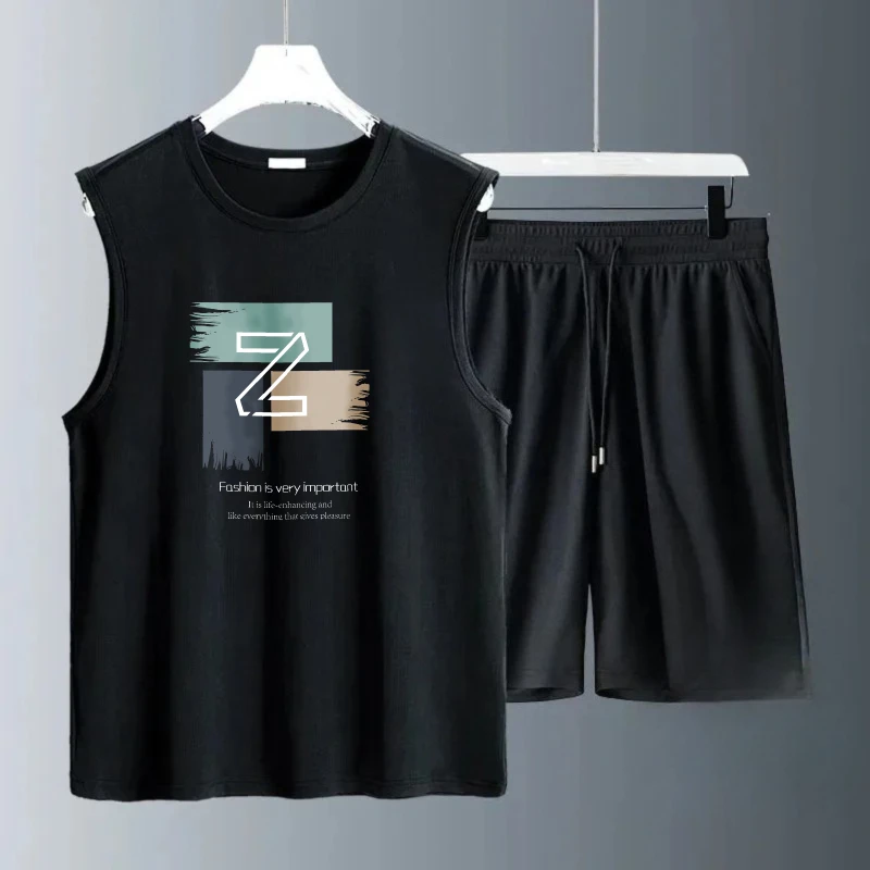 Men's Tank Top Sets 2026 Summer Quick drying seaside oversize Breathable sports suits sports running jogging set beach