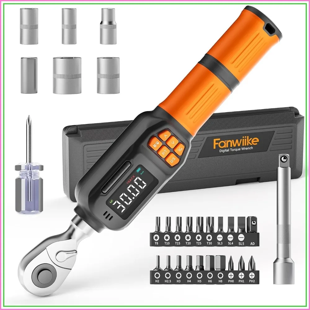 

Digital Torque Wrench Set, 1.1-22.1 Ft.lb/1.5-30 Nm, 1/4" Drive, Buzzer & LCD Indicator for Bike Motorcycle
