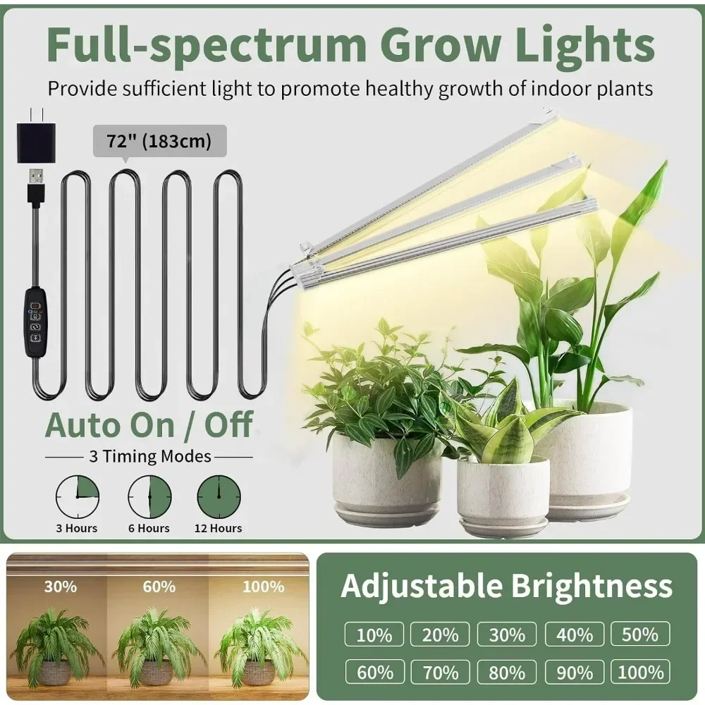 Suporte de planta com Grow Light, Prateleira alta de 8 camadas para plantas de interior, Várias prateleiras grandes, 65"