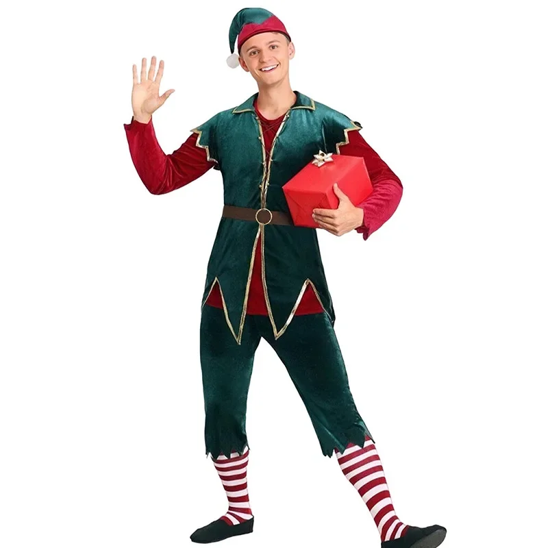 Boże Narodzenie Zielony Elf Fancy Costume Xmas Deluxe Cosplay Santa Claus Clothes New Year Xmas Women Men Carnival Party Dress Suit Gift