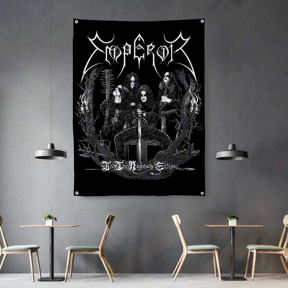

Metal Band E-Emperors Flag Bedroom Living Room Garden Outdoor Microfiber With Holes Festival Decoration Background Art Banner