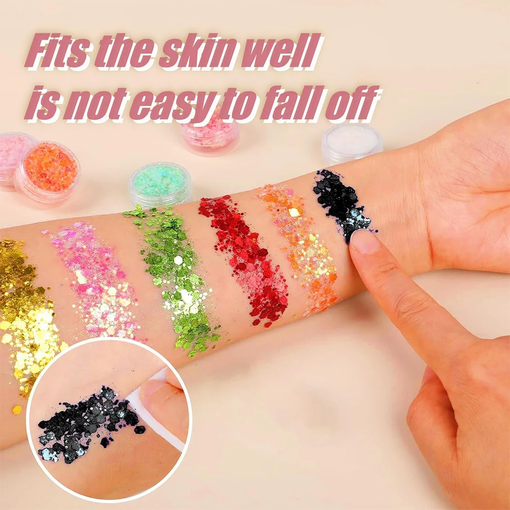 12 Colors Face Glitter Makeup Body Glitter Gel Holographic Sequins Makeup Glitter Gel for Bar Festival Party