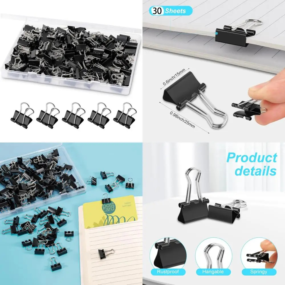 

120 Pcs Mini Binder Clips, Small Binder Clips Black, 15mm Paper Clips for Office